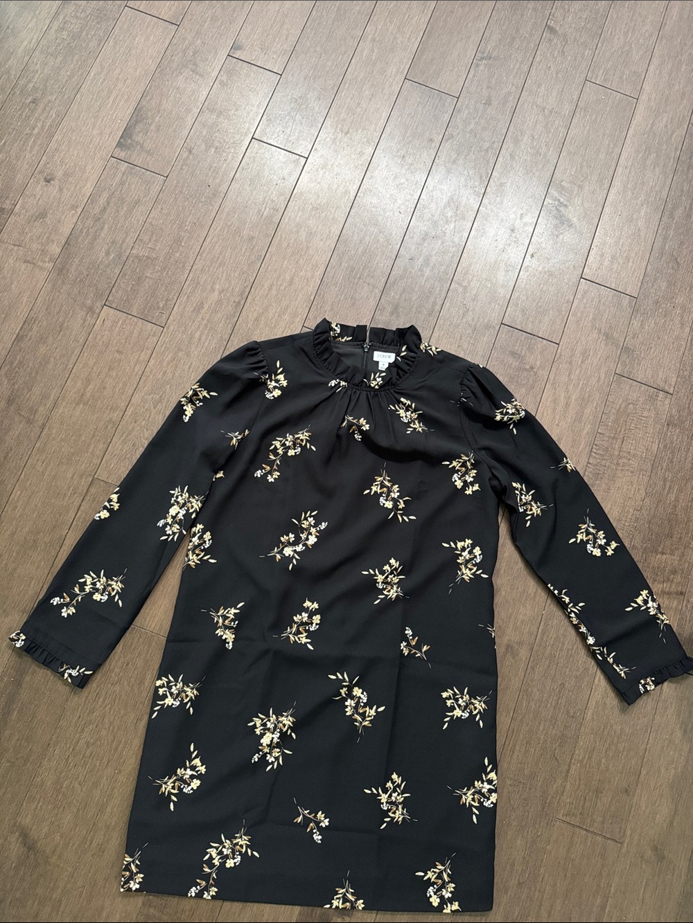 J. Crew Black Long-Sleeve Floral Shift Dress